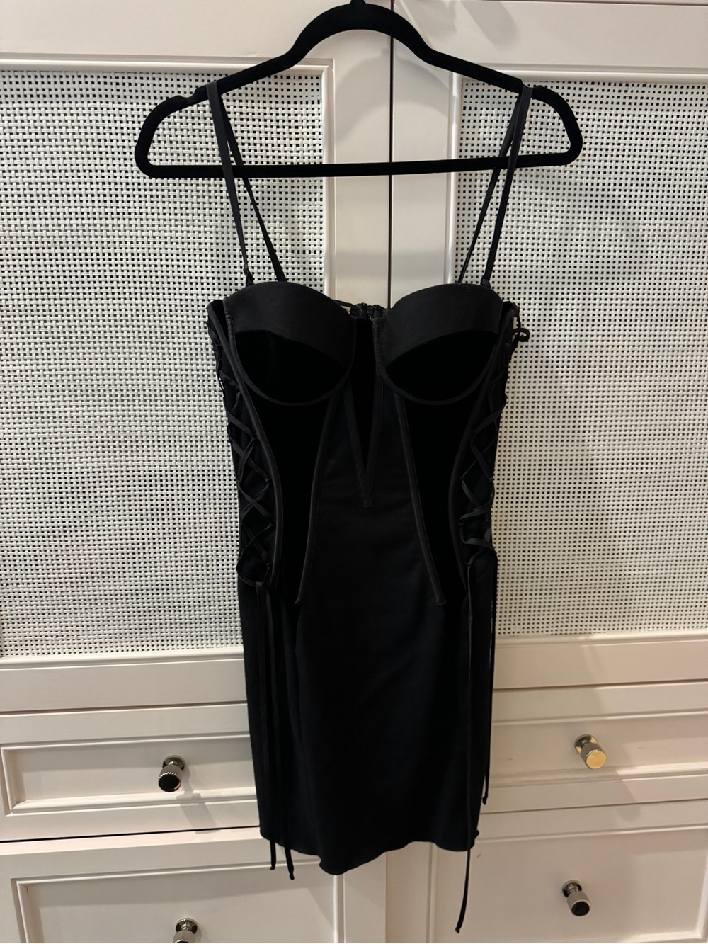 Bottega Veneta Black Corset Mini Dress with Spaghetti Straps